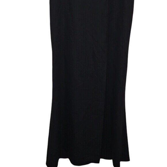 Thread Skinny Strap Deep V-Neck Crepe Trumpet Gown Front Slit Size 8 New Black - Picture 4 of 11